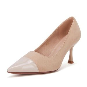 NEW Low Kitten Heels Pointed Toe Low Stiletto Heel Faux Suede
